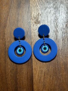 Evil Eye Clay Earrings - Handmade